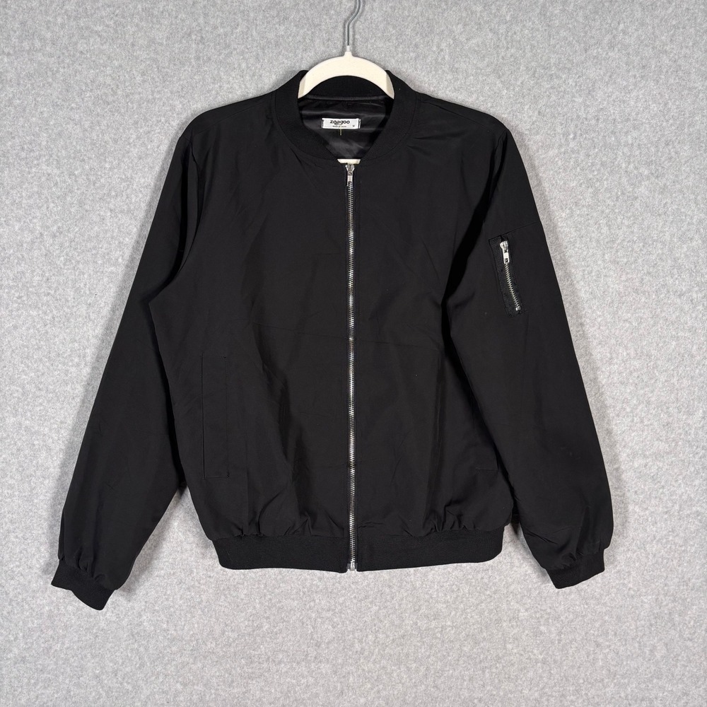Satin Bomber Flight Jacket Medium Shiny Silver Zipper Moto Quiet Sporty Minimal